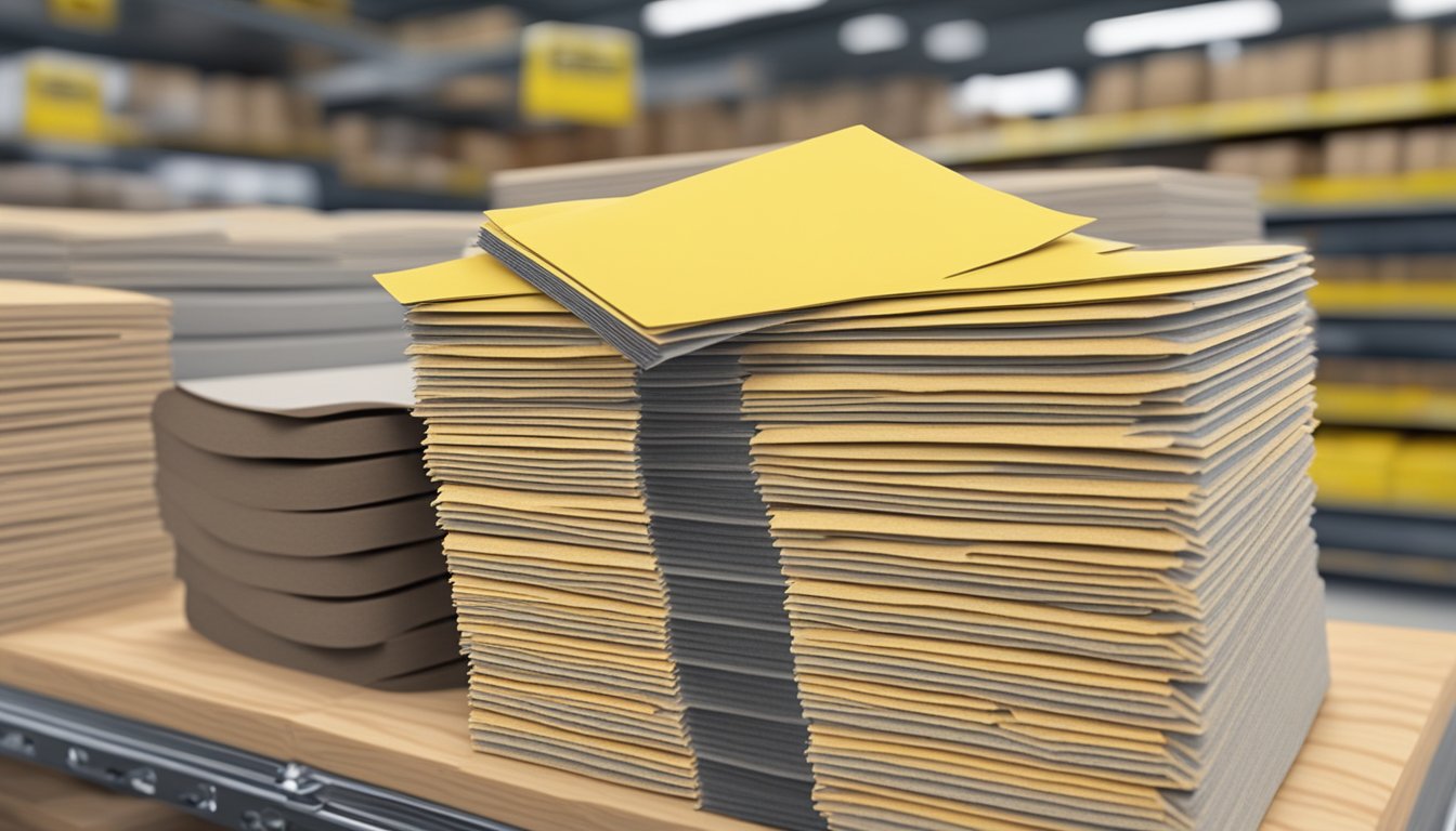 A stack of sandpaper sheets displayed with a price tag in a hardware store in Singapore