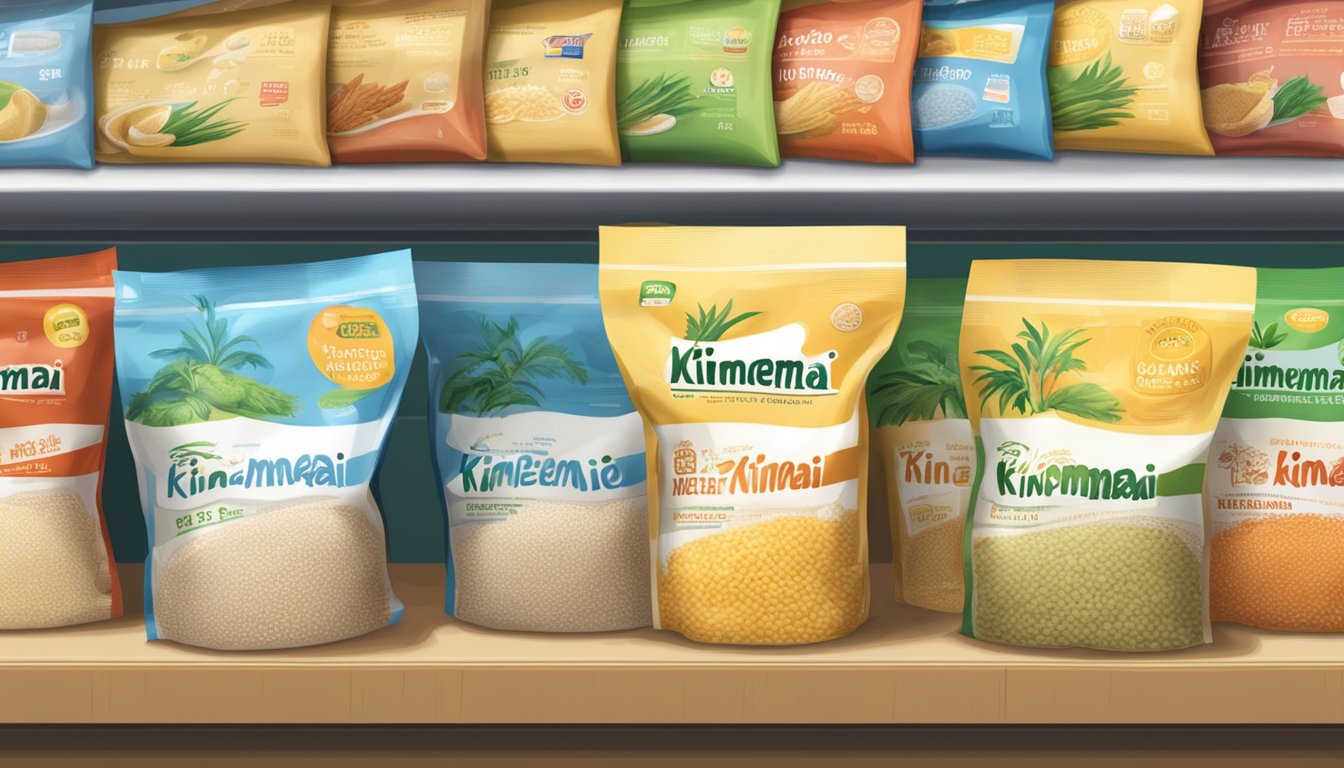 A bag of Kinmemai rice sits on a shelf in a Singaporean grocery store