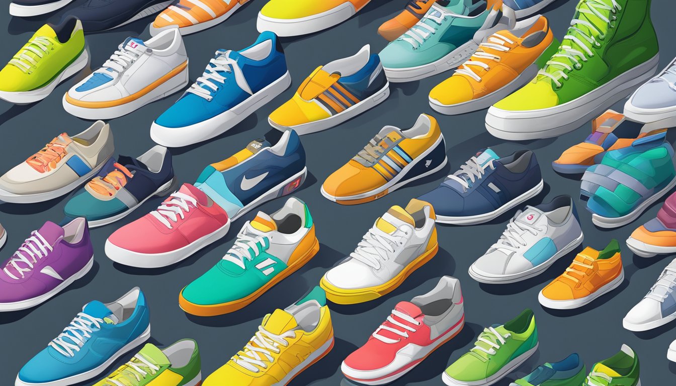 A store display of various tennis shoes in Singapore