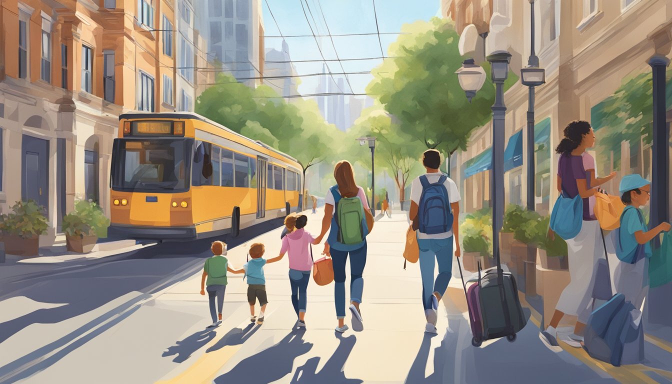 A family packs light, using public transit and walking to explore a new city, saving money while enjoying the sights