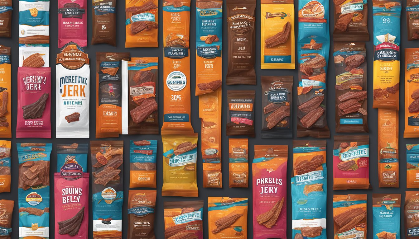 A variety of beef jerky packages displayed on a sleek, modern website. Catchy banners and vibrant images promote the best beef jerky available for purchase online