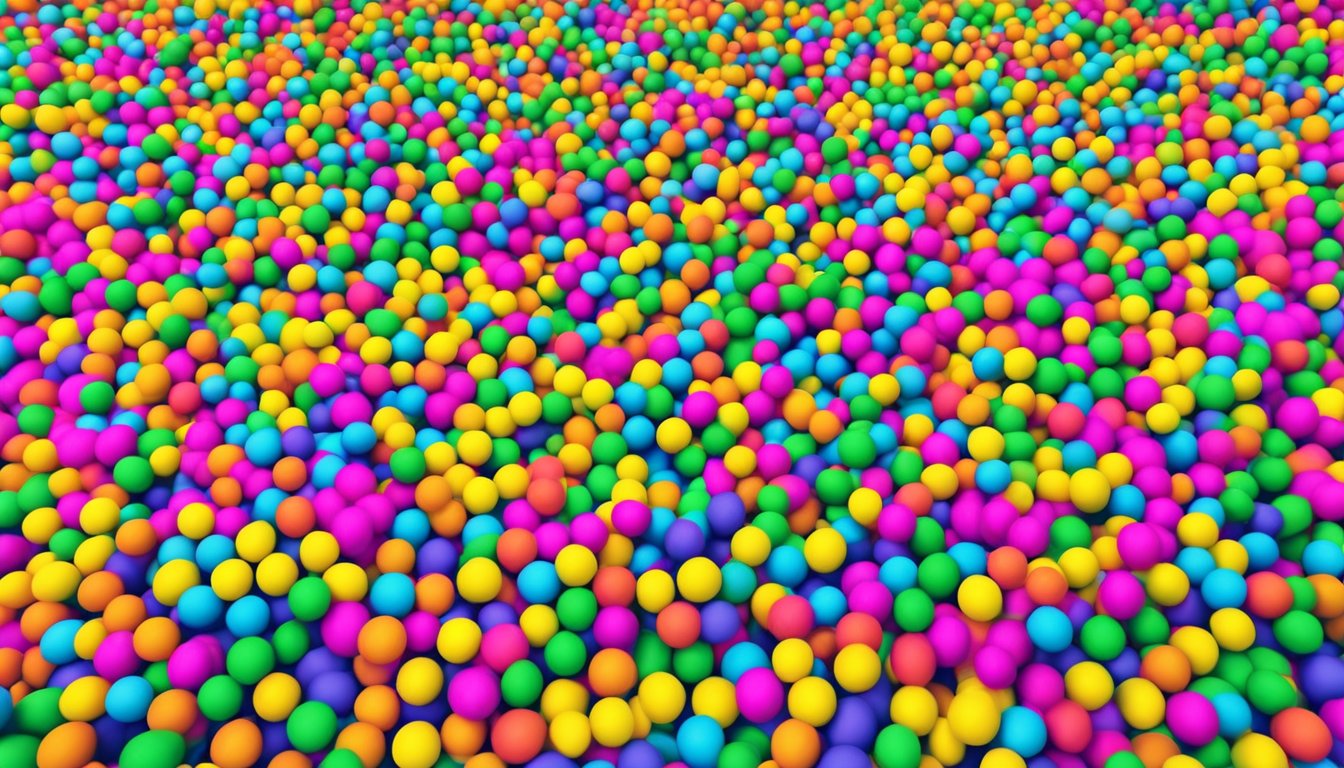 Colorful ball pit balls fill the shelves of a store in Singapore. Customers browse the selection, with prices displayed nearby