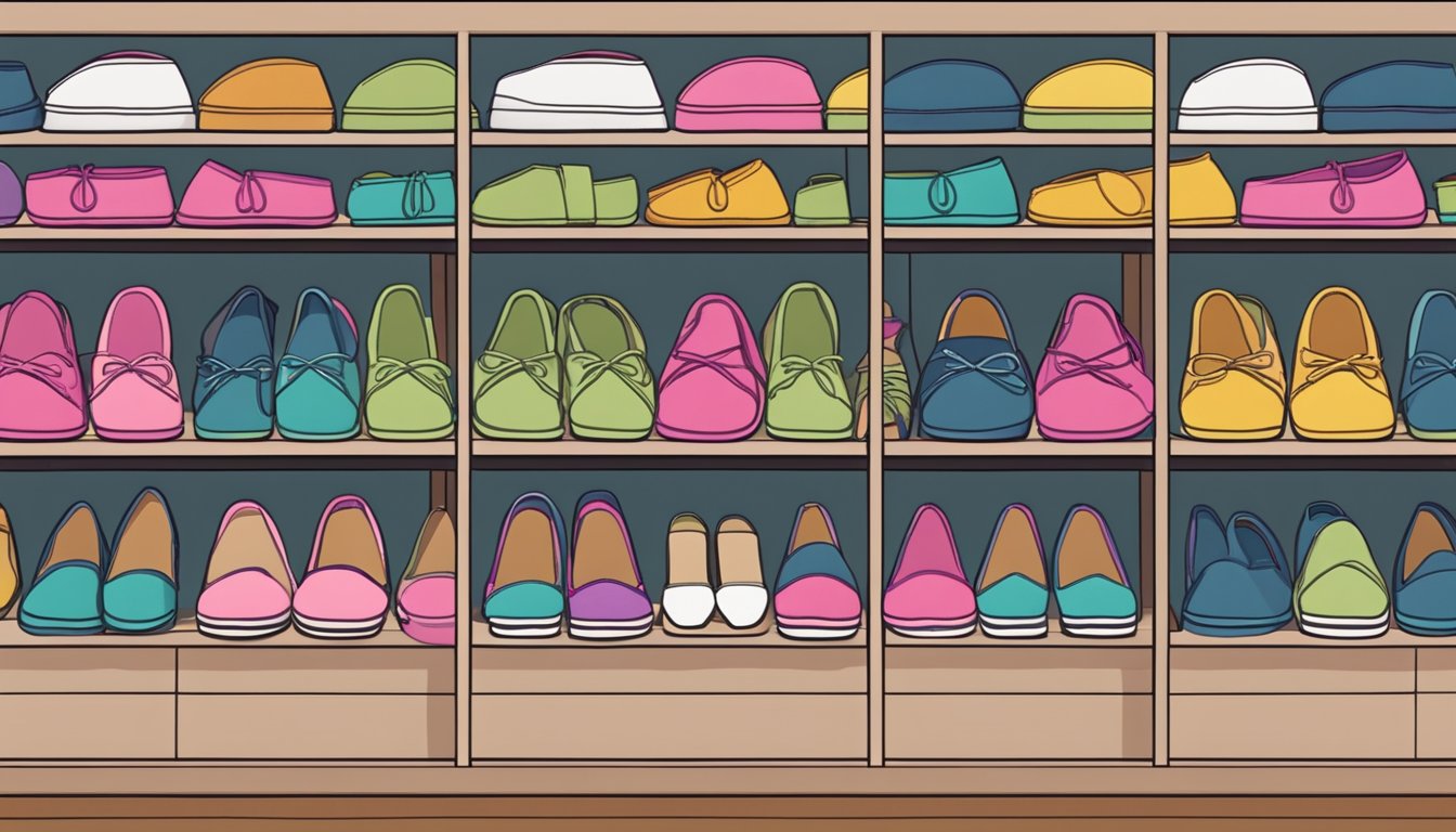 A colorful display of espadrilles arranged neatly on shelves in a trendy boutique in Singapore, with a sign indicating "Styling Your Espadrilles" prominently displayed