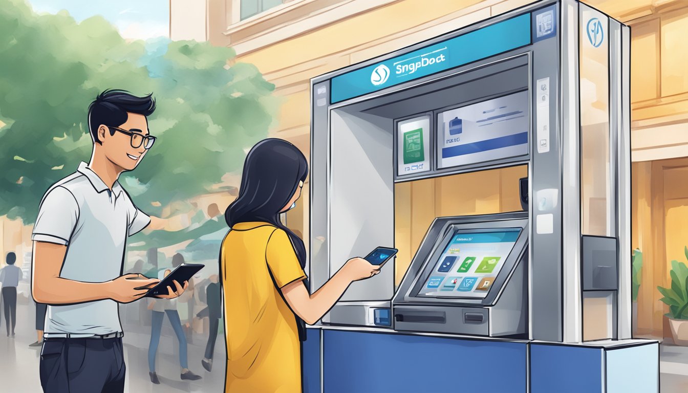 A smartphone being exchanged for cash at a Singapore mobile buyback kiosk
