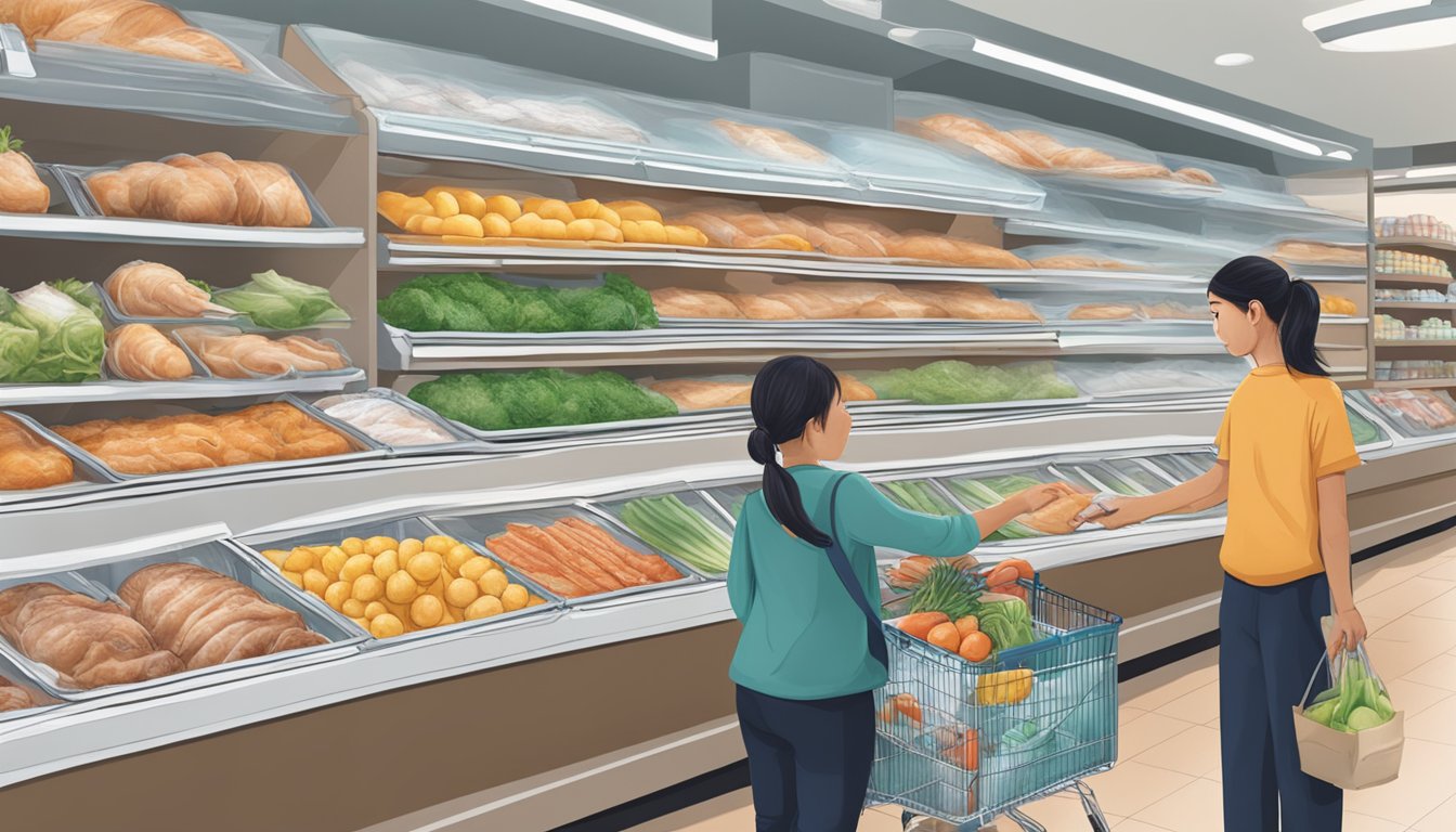 A shopper in Singapore purchases a frozen turkey from a grocery store