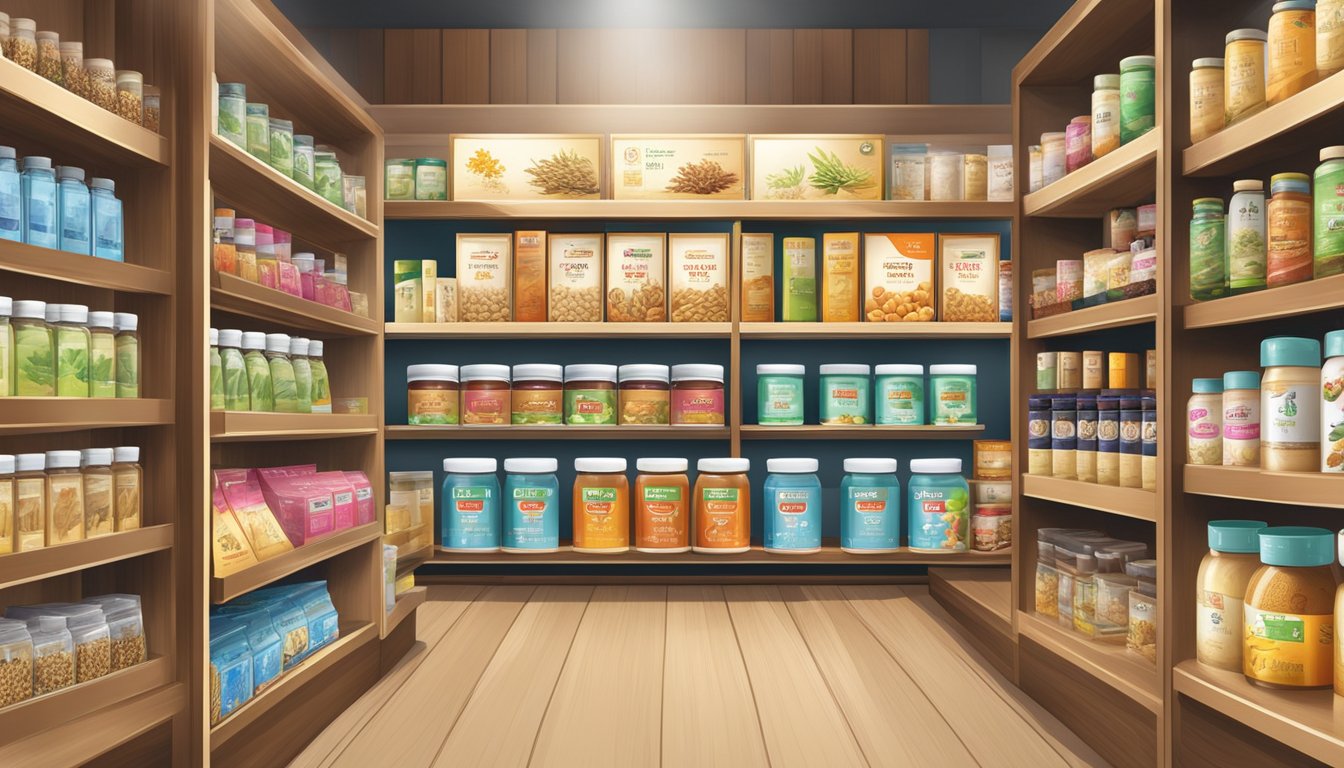 Shelves of health products, with prominent display of Korean ginseng, in a store in Singapore