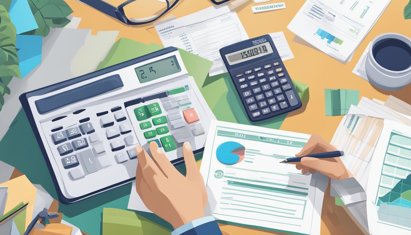 A person comparing fixed and floating home loan rates with a calculator and financial documents spread out on a desk