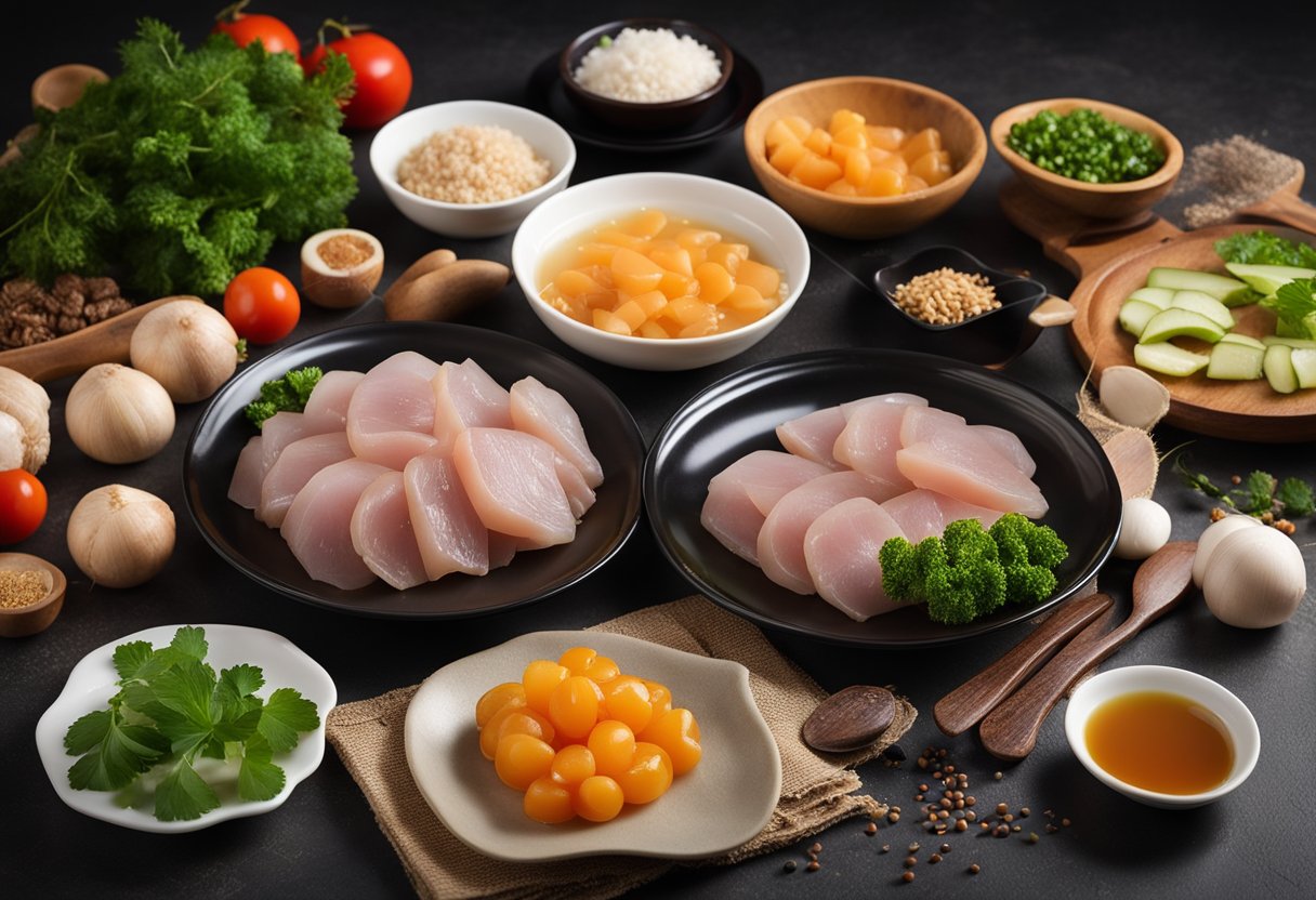 A table with ingredients and utensils for making Chinese pork aspic