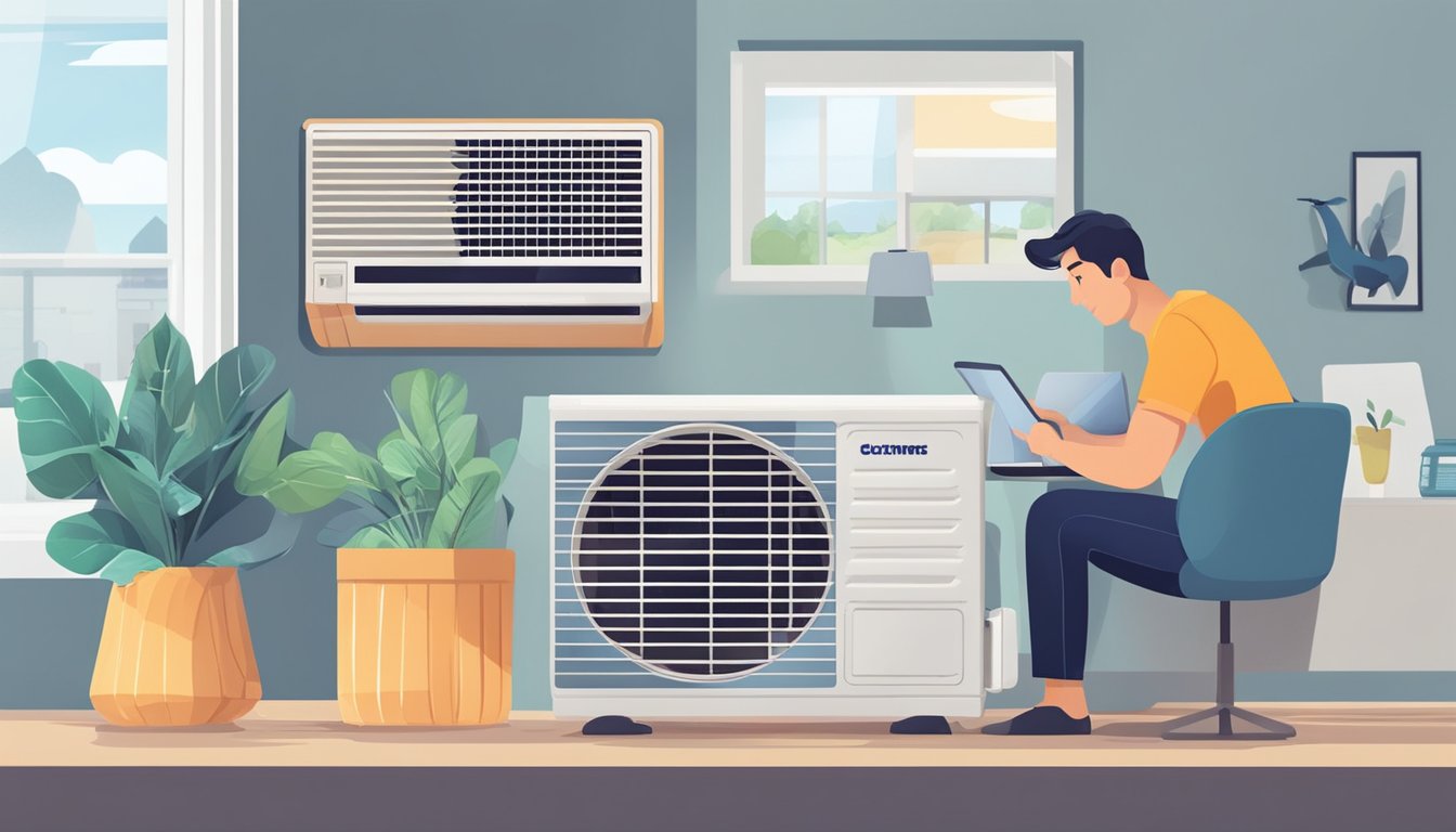 A customer browsing through various air conditioner options online, comparing features and prices before making a purchase decision