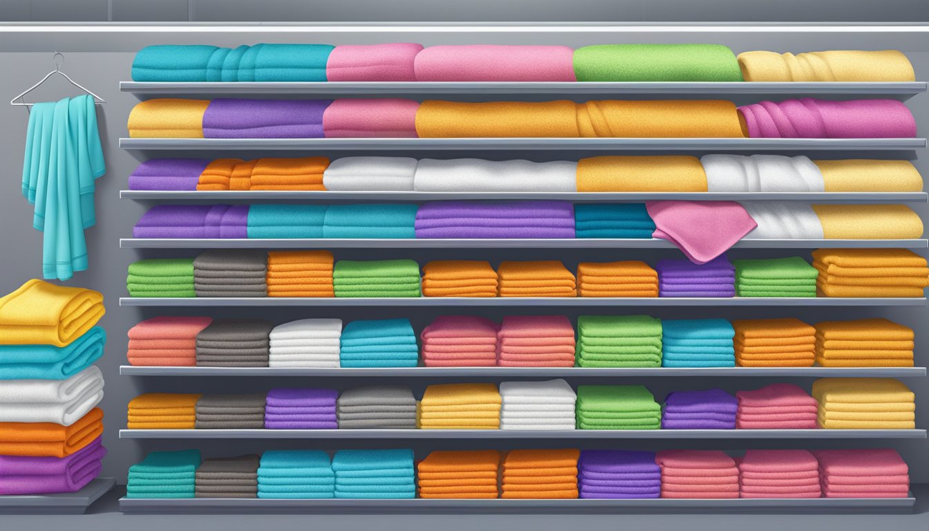 A store shelf displays colorful microfiber towels in Singapore