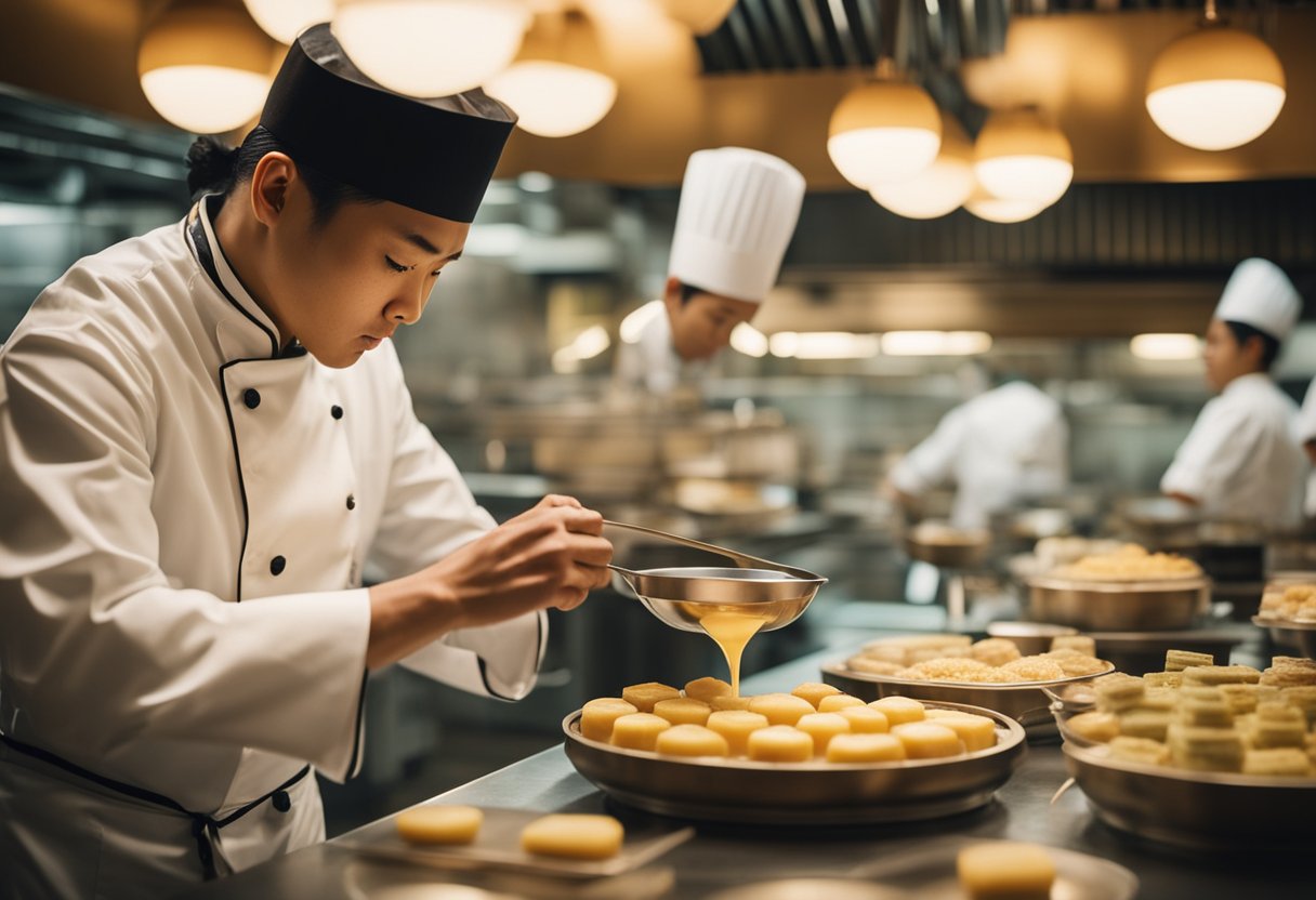 A chef prepares traditional Chinese desserts with a modern twist, blending flavors and techniques from other cuisines