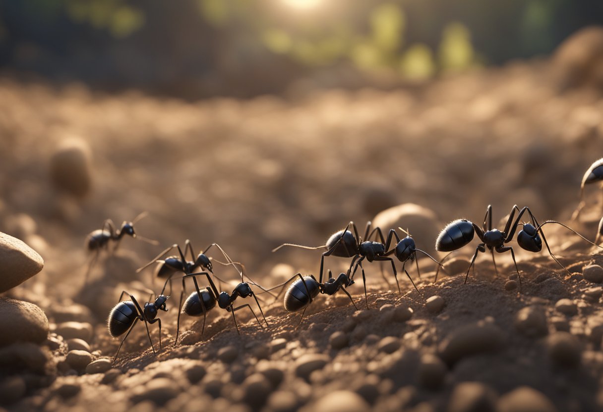 An ant colony struggles with reproductive challenges. Some ants appear weak and sick, while others are unable to reproduce