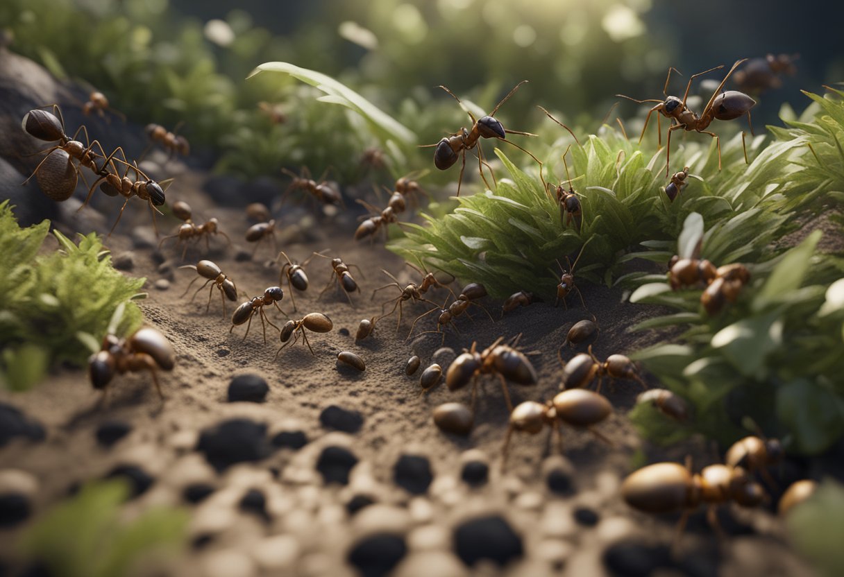 Ant colonies bustling with activity as debris is removed from their habitats, creating a cleaner and more organized environment for the ants to thrive in