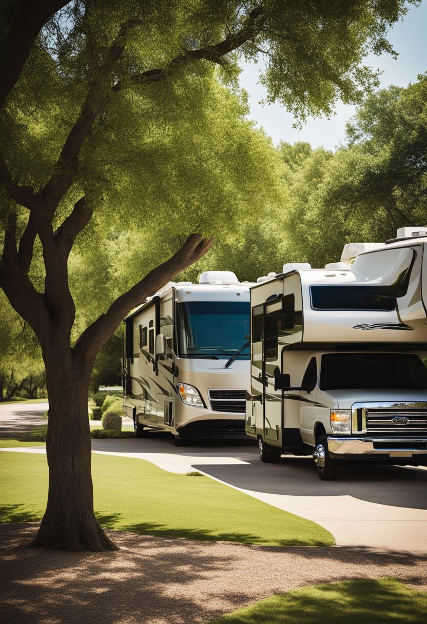 A serene RV park nestled along Cottonwood Creek in Waco, featuring on-site amenities and lush greenery