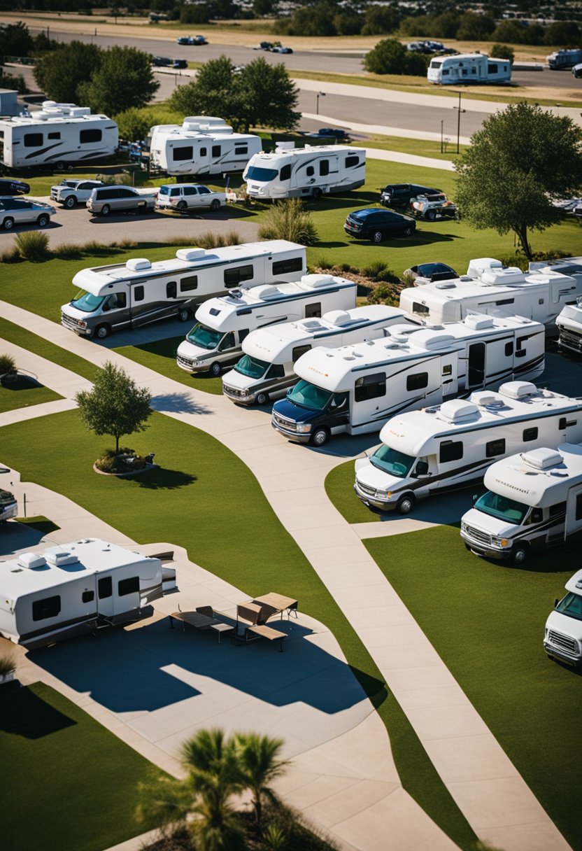 A bustling RV park with well-maintained amenities and a lively atmosphere in Waco
