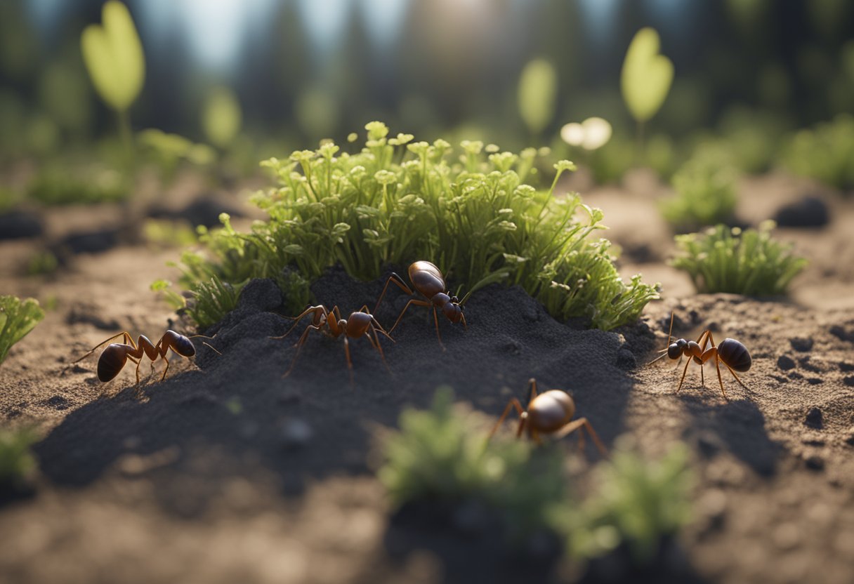 Ants search for new habitat due to human-induced factors like pesticide use or habitat destruction