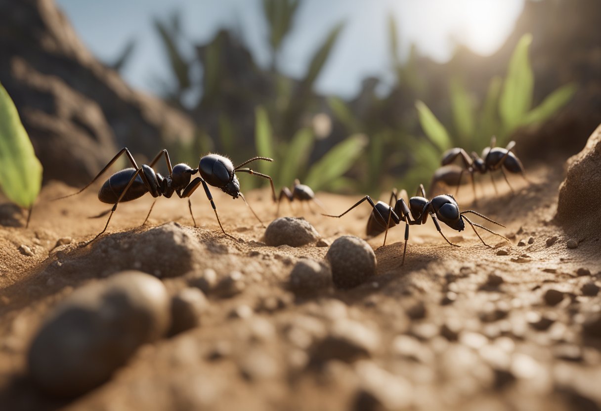Ants crawl in a habitat with ideal humidity levels. Some areas are too dry, causing ants to struggle, while others are too damp, leading to mold growth