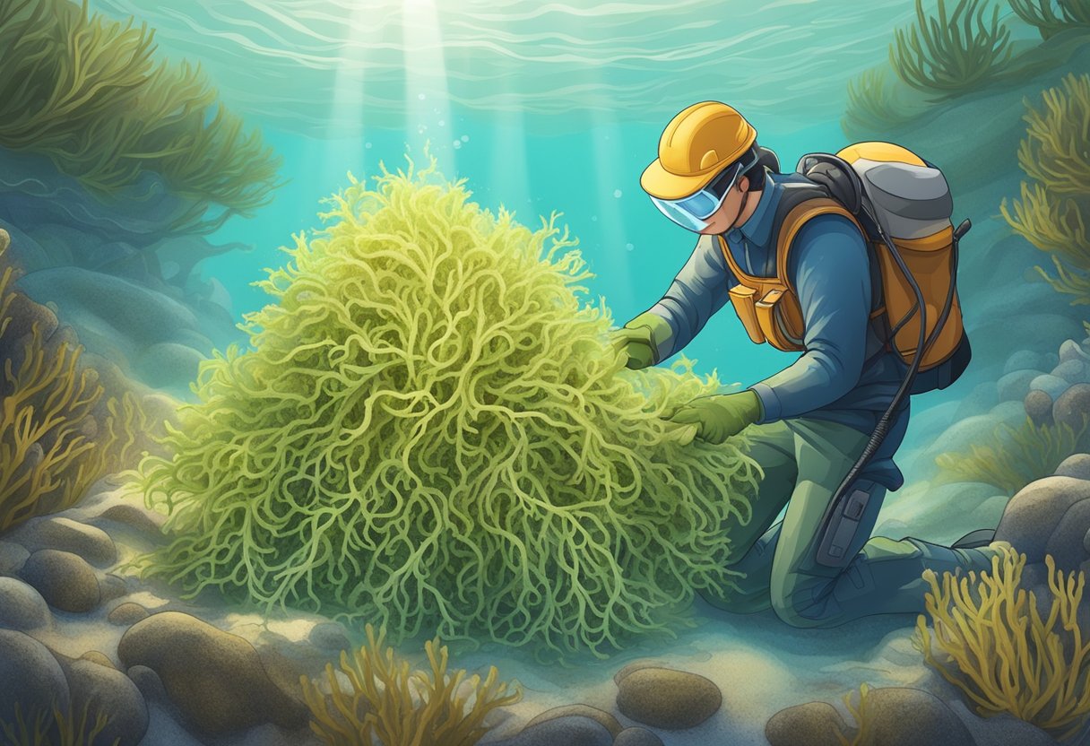 Sea moss being carefully harvested from the ocean floor, inspected for quality, and then packaged in a secure and hygienic environment