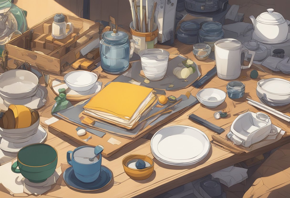A variety of objects arranged on a table with different textures, shapes, and sizes for reference drawing