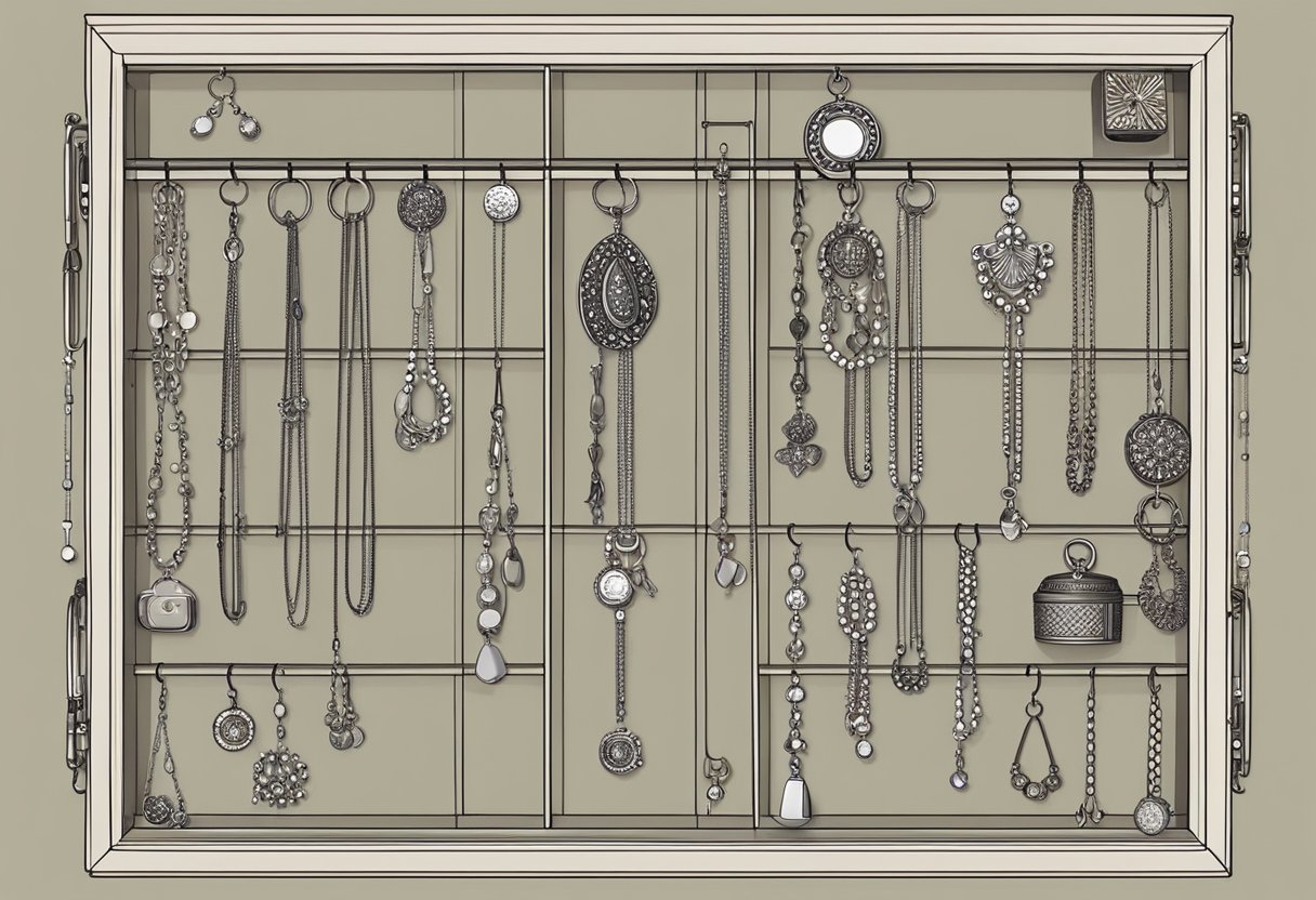 A compact, wall-mounted jewelry organizer with multiple compartments and hooks for small space storage