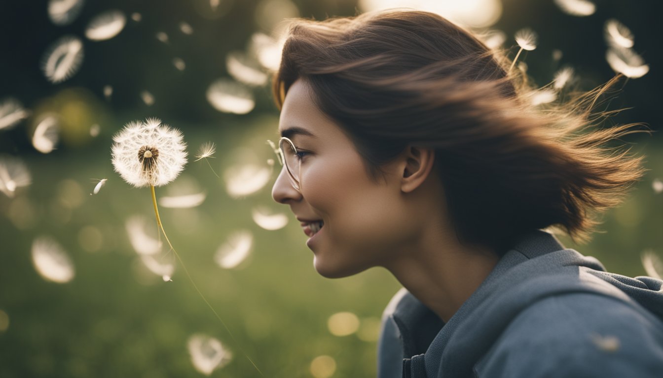 A person's hair floats away like dandelion seeds in the wind