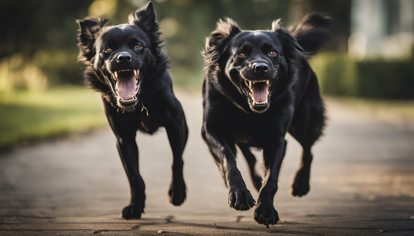 A snarling dog lunges forward, baring its teeth. Its eyes are wild with aggression as it prepares to attack