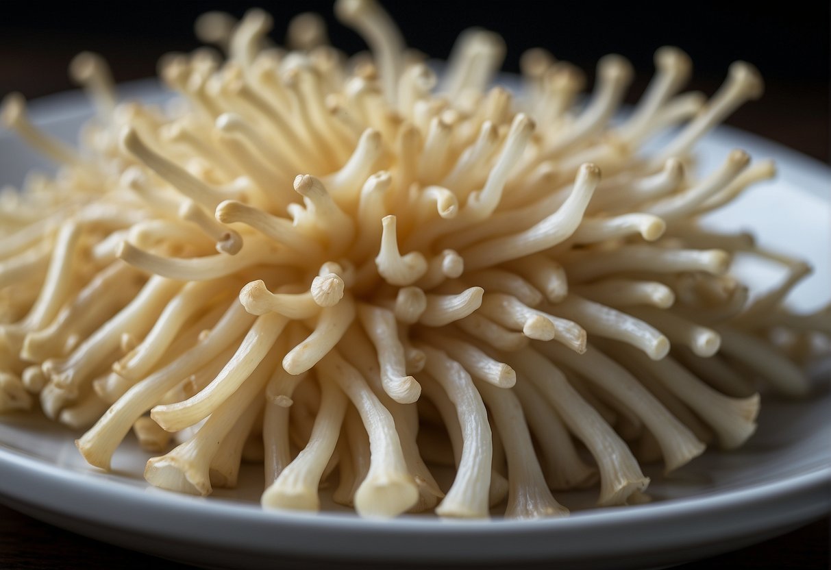 Enoki mushrooms being used in a dish, showcasing their versatility and health benefits