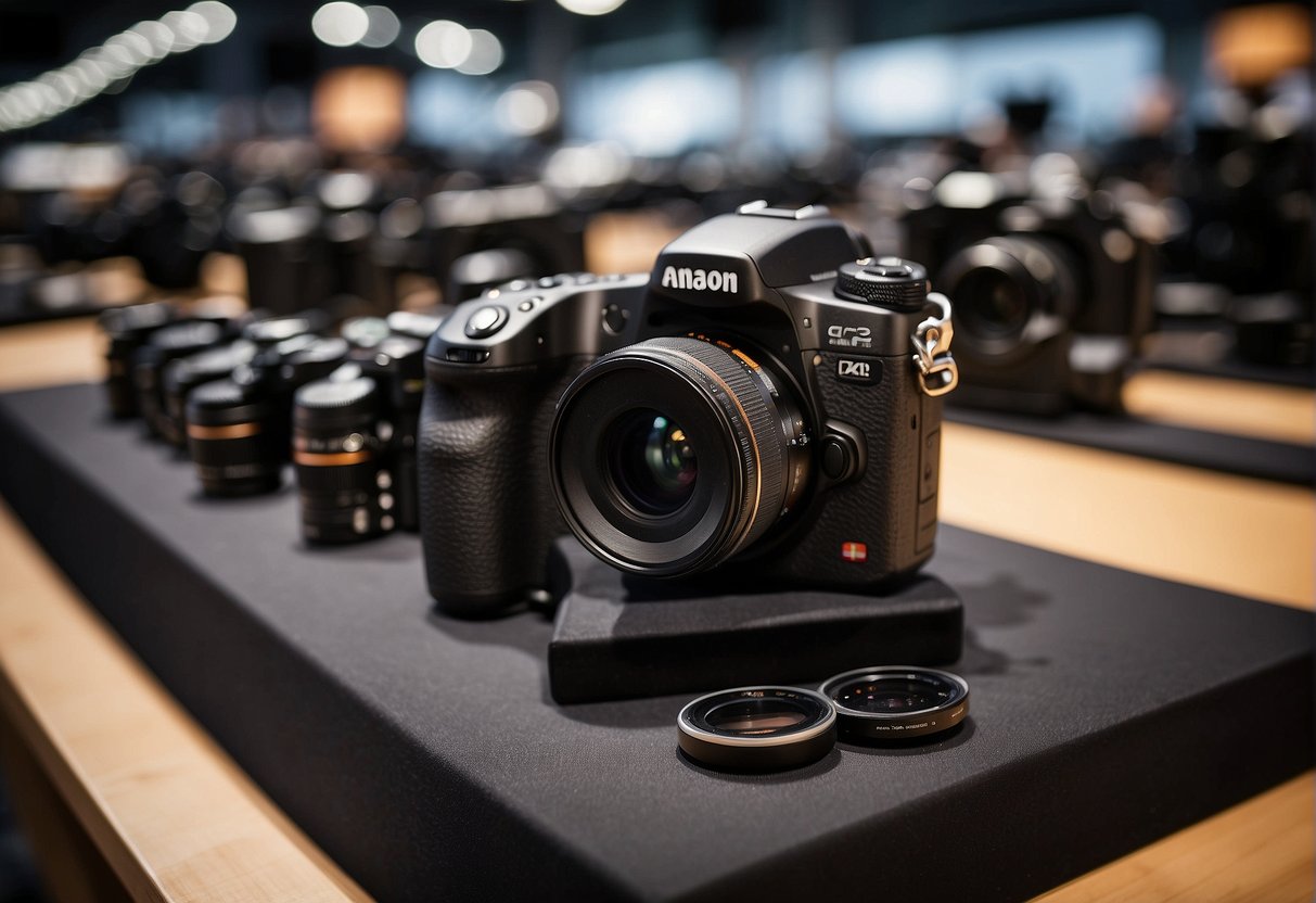 A table filled with the latest cameras and photography equipment at Amazon's spring sales event