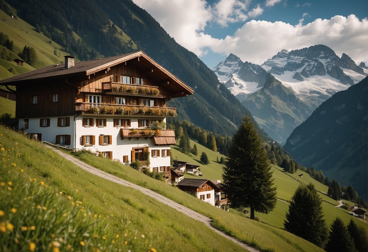 A picturesque alpine guesthouse nestled in the mountains of Sonntag, Vorarlberg. Accessible by a winding road with stunning views
