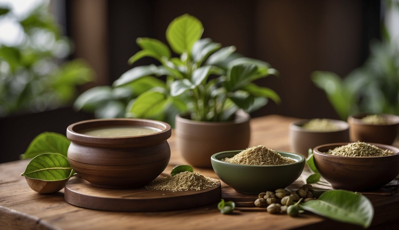 Kava plant surrounded by other natural remedies, highlighting its benefits