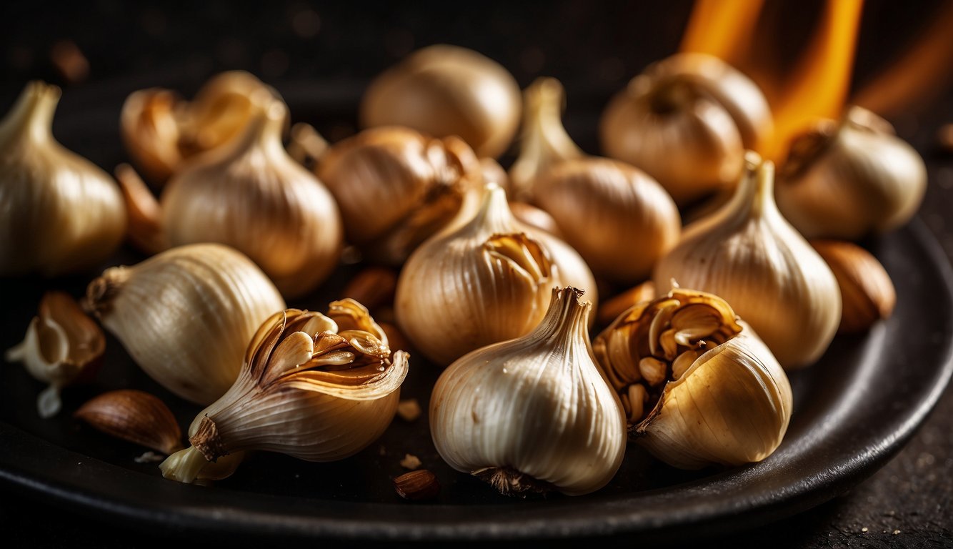 Roasted garlic cloves sizzling in an air fryer, emitting a tantalizing aroma as they turn golden brown and crispy