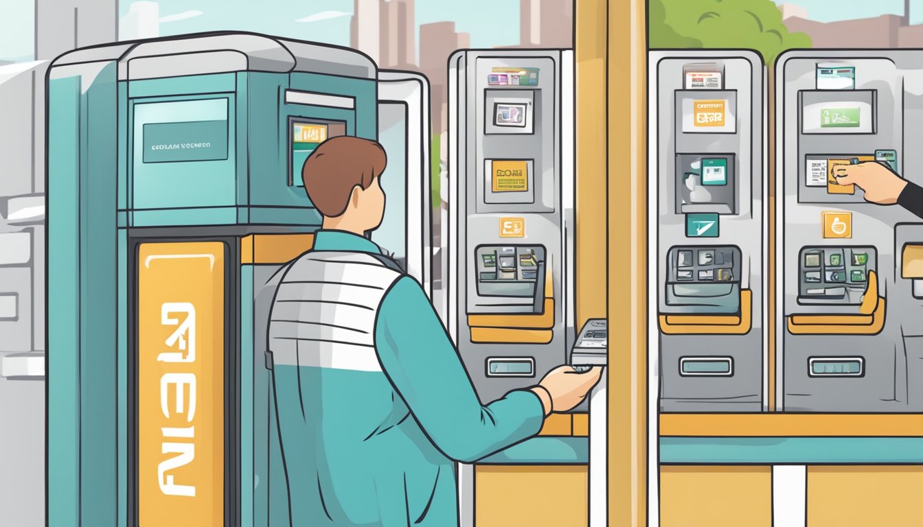 A person inserting coins into a parking coupon machine in Singapore to purchase a parking coupon