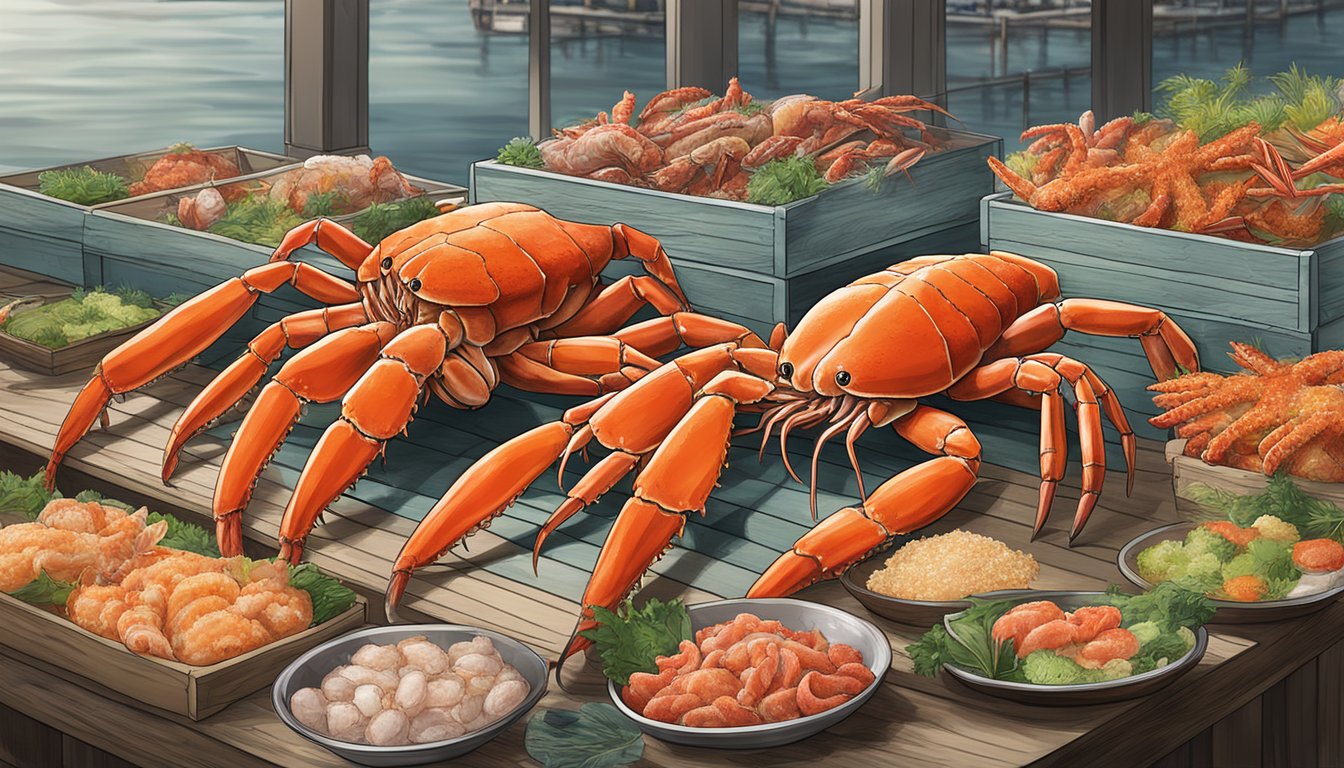 A seafood market display showcases Alaskan King Crab in Singapore