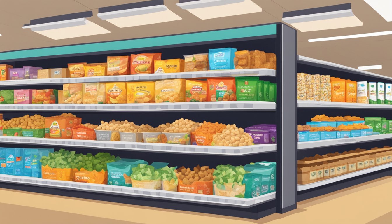 Shelves stocked with various brands of croutons in a grocery store in Singapore. Bright signage indicating "Frequently Asked Questions: Where to buy croutons in Singapore" above the display