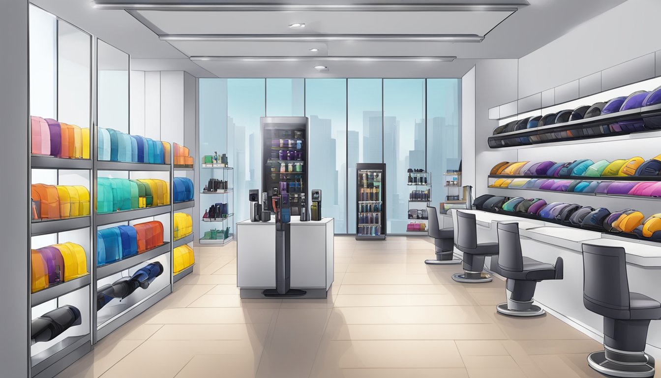 A modern electronics store in Singapore sells Dyson hair dryers