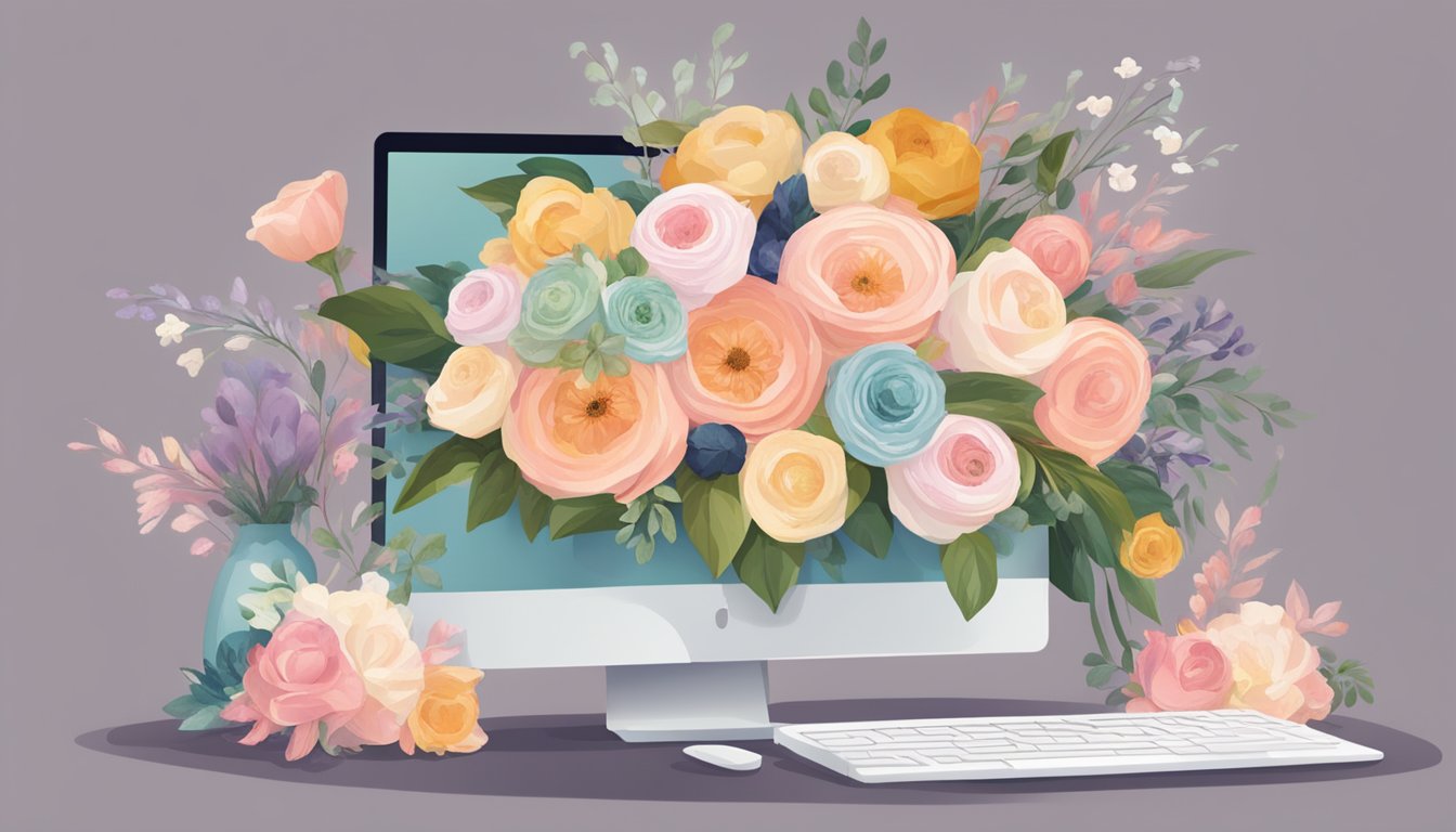 A computer screen showing a website with a variety of bridal bouquets available for purchase online
