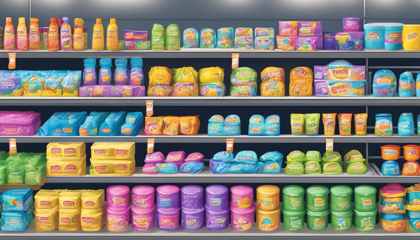 A brightly lit store shelf displays Supa Mop in various colors and sizes. A prominent sign above reads "Where to Purchase Supa Mop in Singapore."