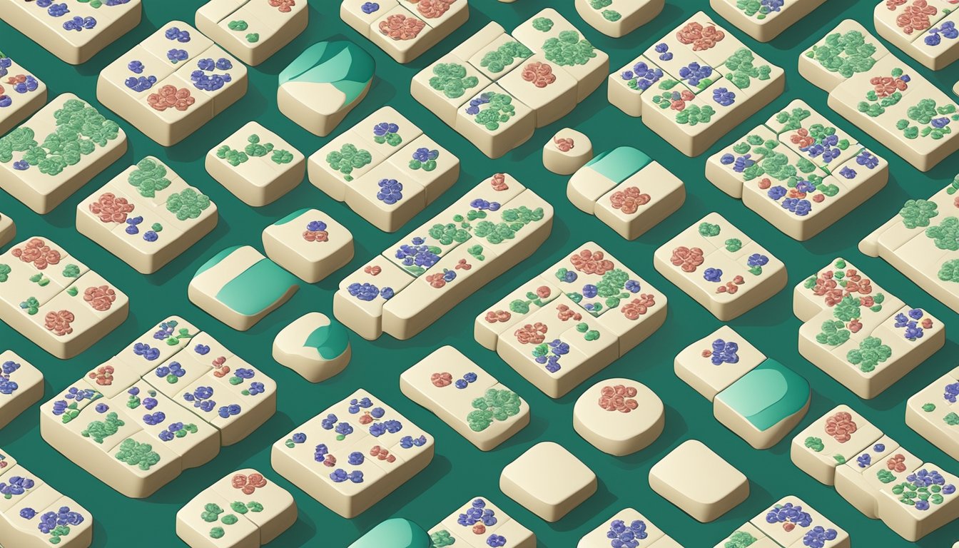 Mahjong tiles arranged on a digital screen, with a cursor selecting and matching pairs. The background is a serene and traditional oriental design