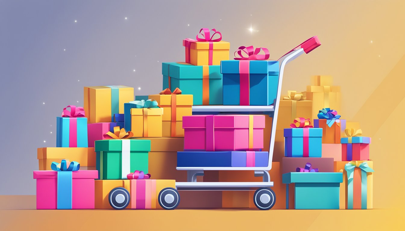 Colorful packages and boxes stacked on a virtual shopping cart, with a "Personalising Your Presents" banner above