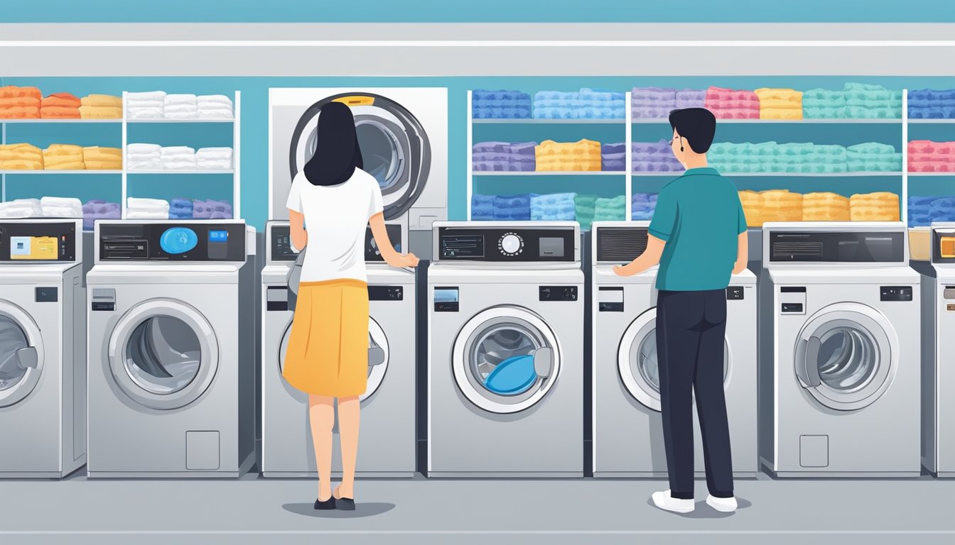 A person purchasing a washing machine in a Singaporean appliance store