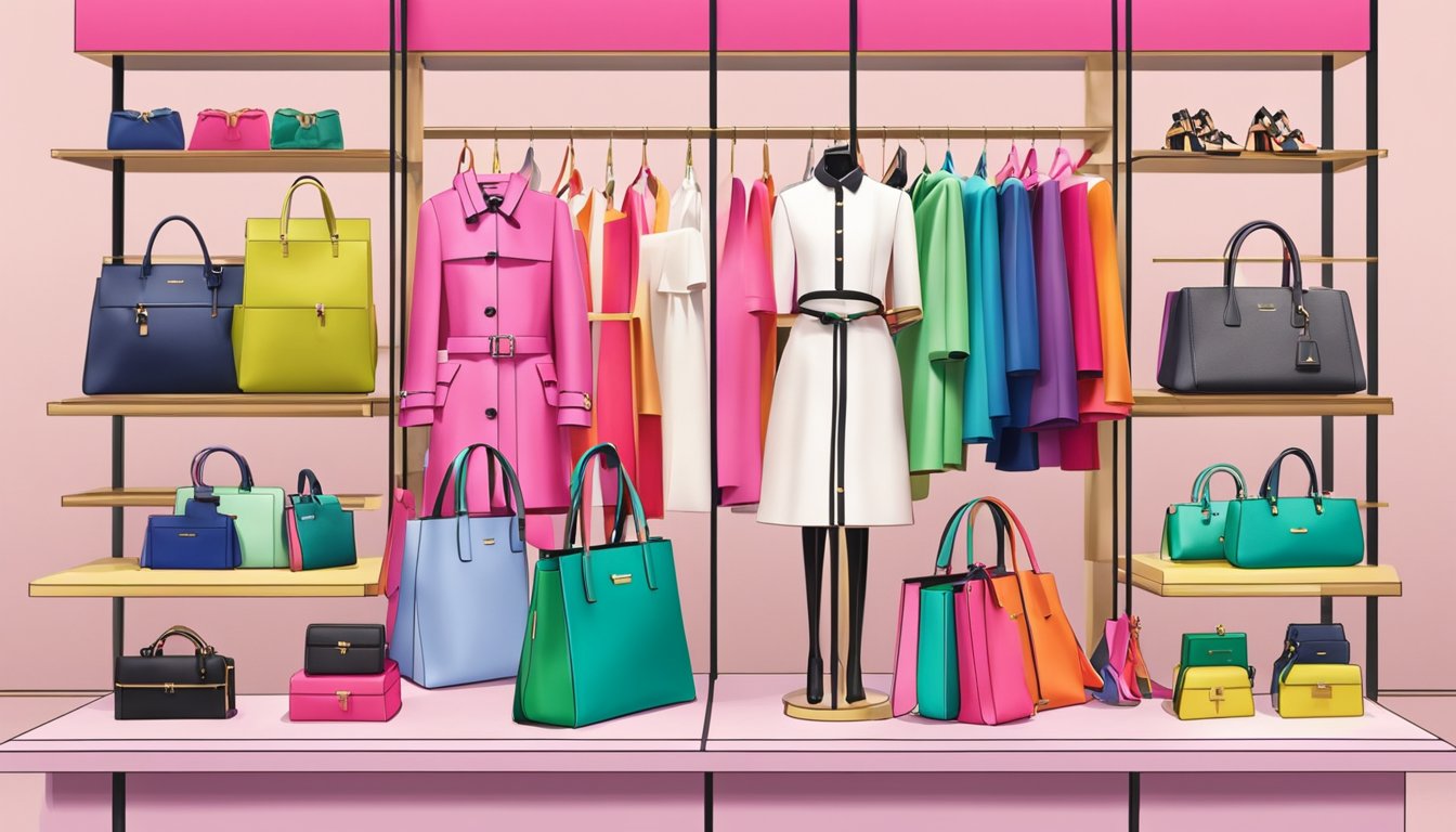 Kate Spade's collection displayed in a vibrant Singapore store, with colorful bags and accessories showcased on shelves and mannequins