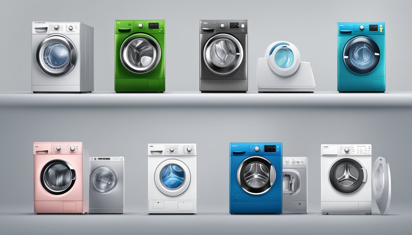 Various top washing machine brands displayed with their features and prices. Logo and product images are shown with promotional offers