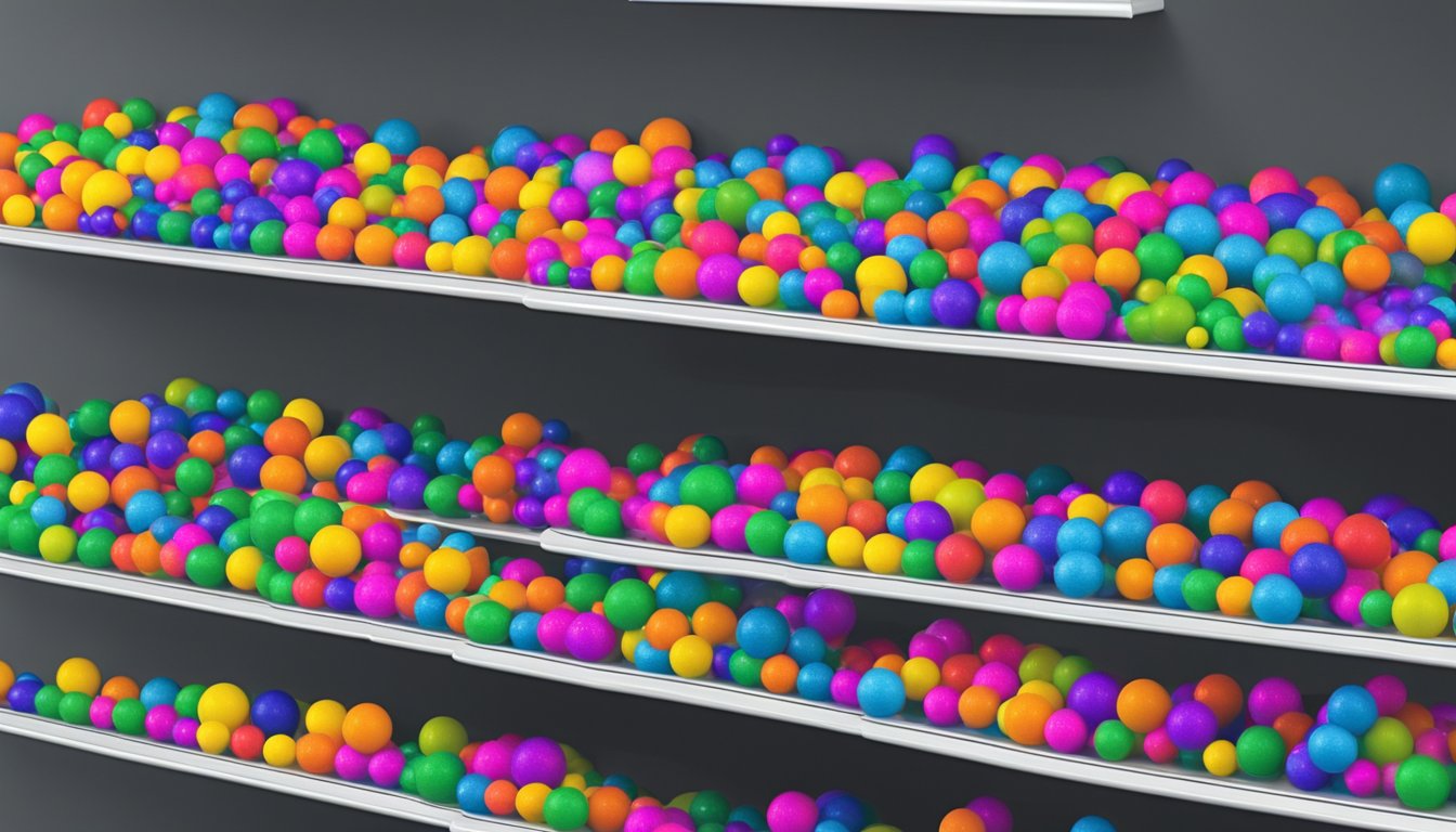 A display of magnetic balls in various colors and sizes at a store in Singapore, with price tags and signage indicating availability for purchase