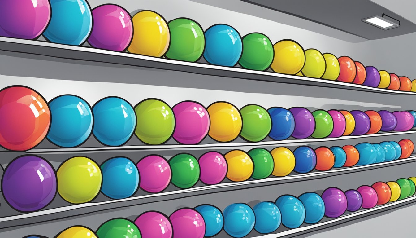 A store display showcasing magnetic balls in Singapore. Brightly lit shelves with various sizes and colors. A sign with "Frequently Asked Questions" and "Where to buy" prominently displayed