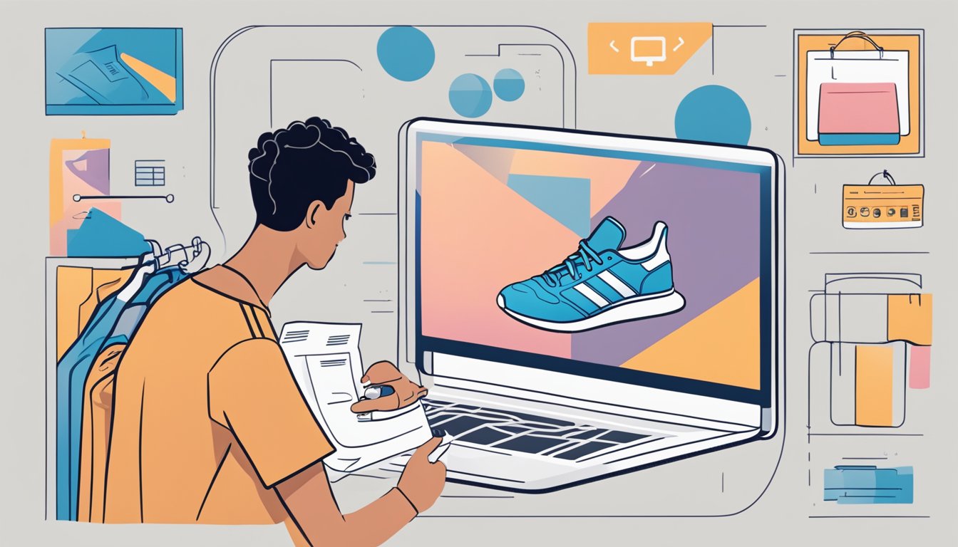 A person in Singapore browsing Adidas US website, adding items to cart, entering shipping info, and completing purchase