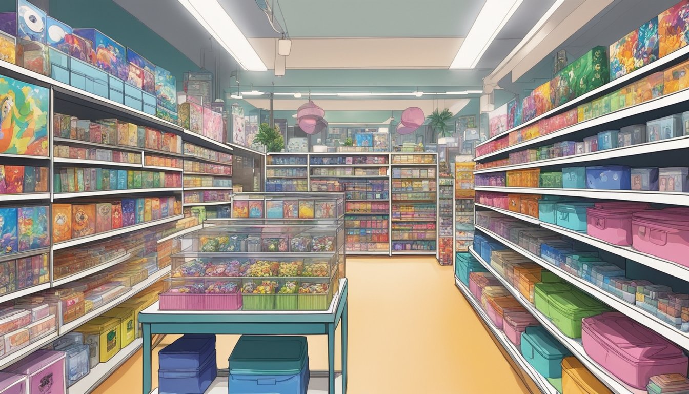 A colorful array of anime merchandise and collectibles displayed on shelves and racks in a vibrant store in Singapore