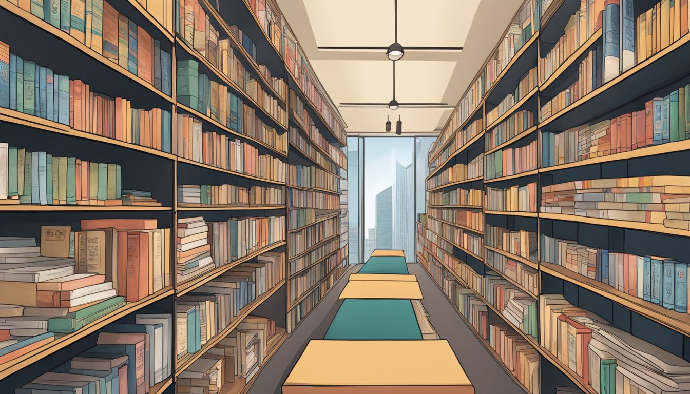 A bookstore shelf filled with Chinese books in Singapore