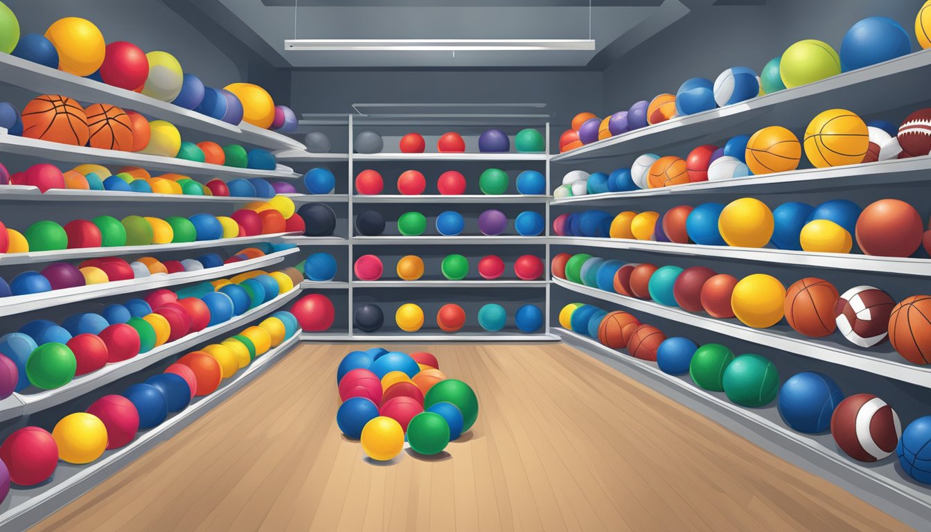 A sports store with shelves of gym balls in Singapore