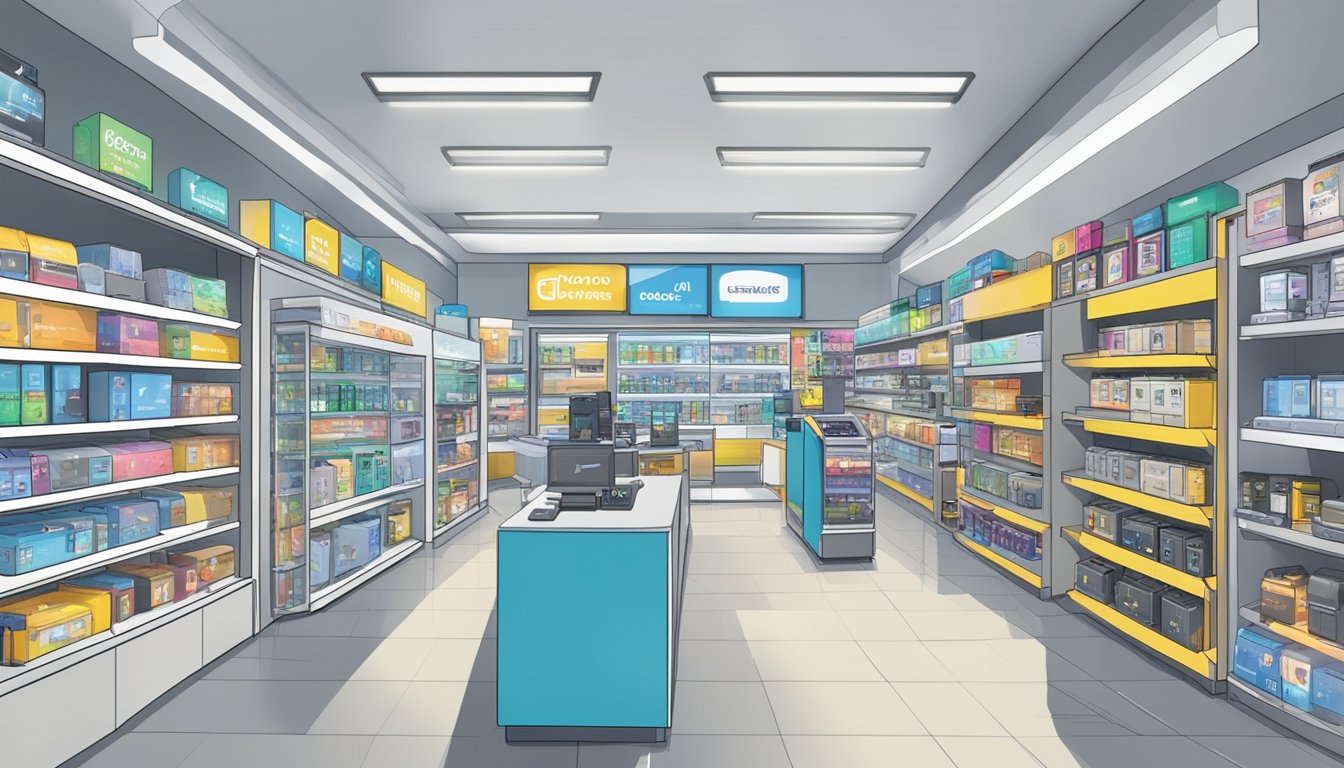 A bustling electronics store in Singapore displays the latest Evapolar devices on its shelves. Customers browse and inquire about the innovative cooling technology