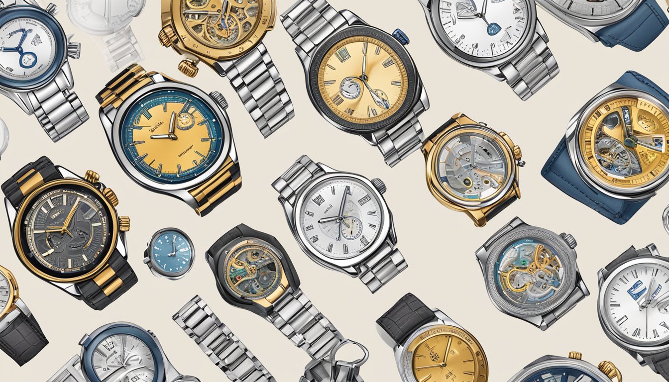 A computer screen displaying a webpage with the title "Frequently Asked Questions buy automatic watches online" surrounded by various watch designs and a "shop now" button
